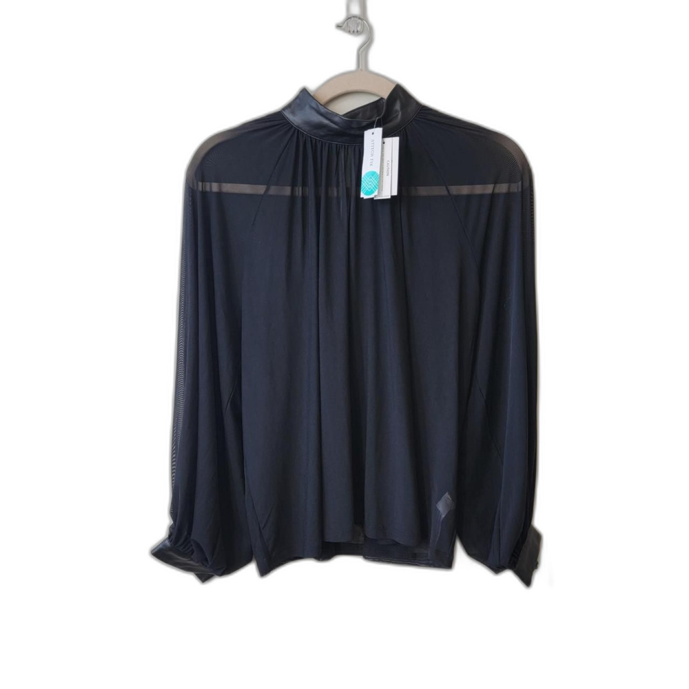 Eloquii Black Mesh Pleated Blouse Long Sleeve NWT Size 20